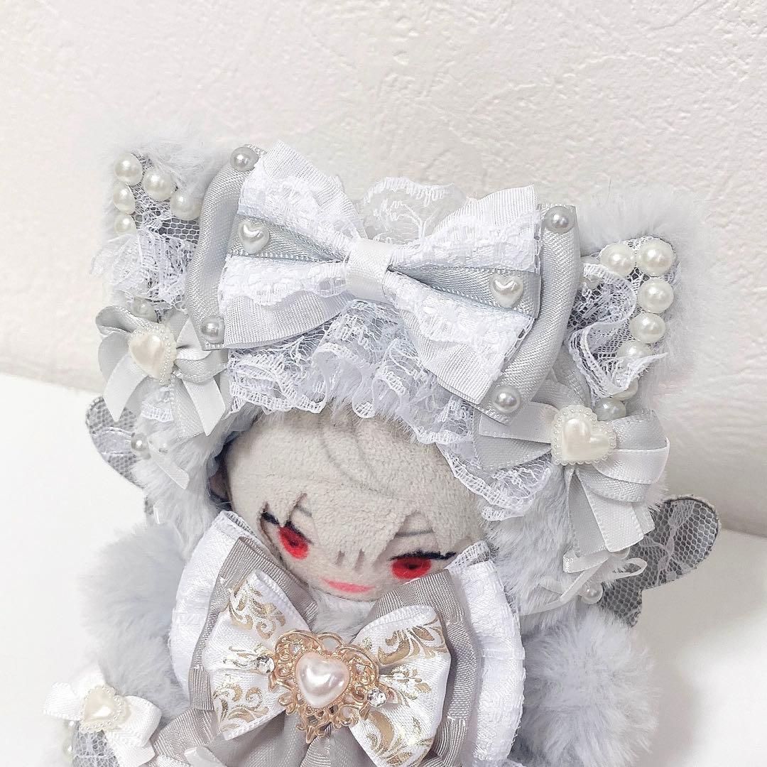 にじぱぺっと♡10cmサイズ ぬい服♡グレー♡おすわりねこちゃん チャーム付き