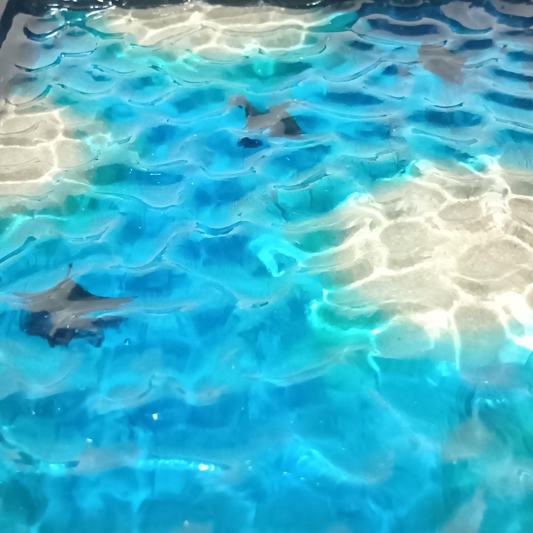 【1351】マンタが泳ぐ浅瀬の海　 立体オーシャンアートパネル　波紋アート　中
