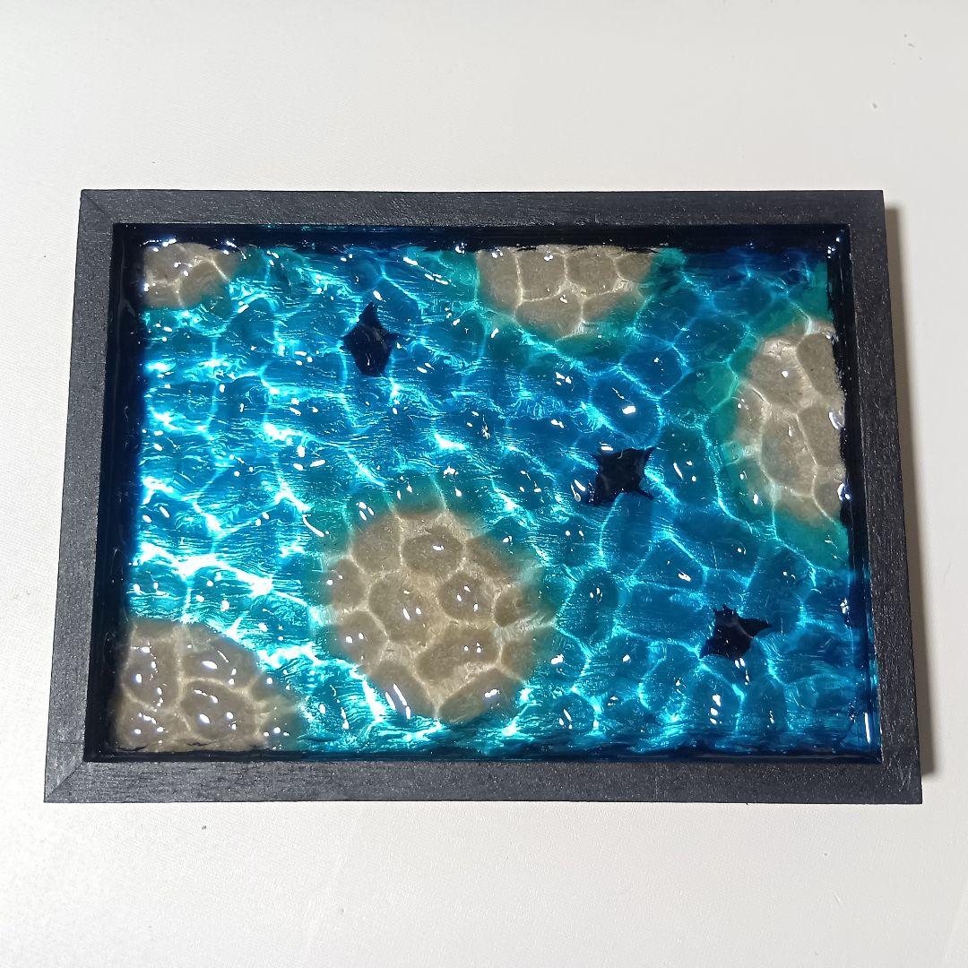 【1351】マンタが泳ぐ浅瀬の海　 立体オーシャンアートパネル　波紋アート　中