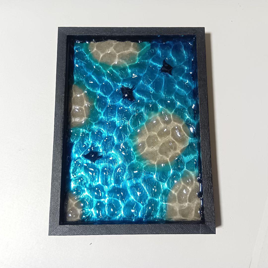 【1351】マンタが泳ぐ浅瀬の海　 立体オーシャンアートパネル　波紋アート　中