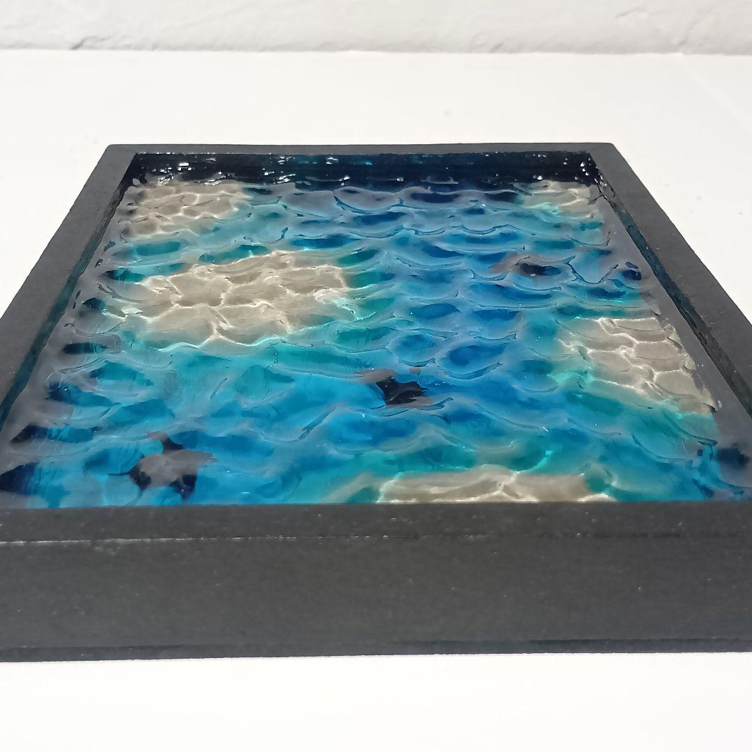 【1351】マンタが泳ぐ浅瀬の海　 立体オーシャンアートパネル　波紋アート　中
