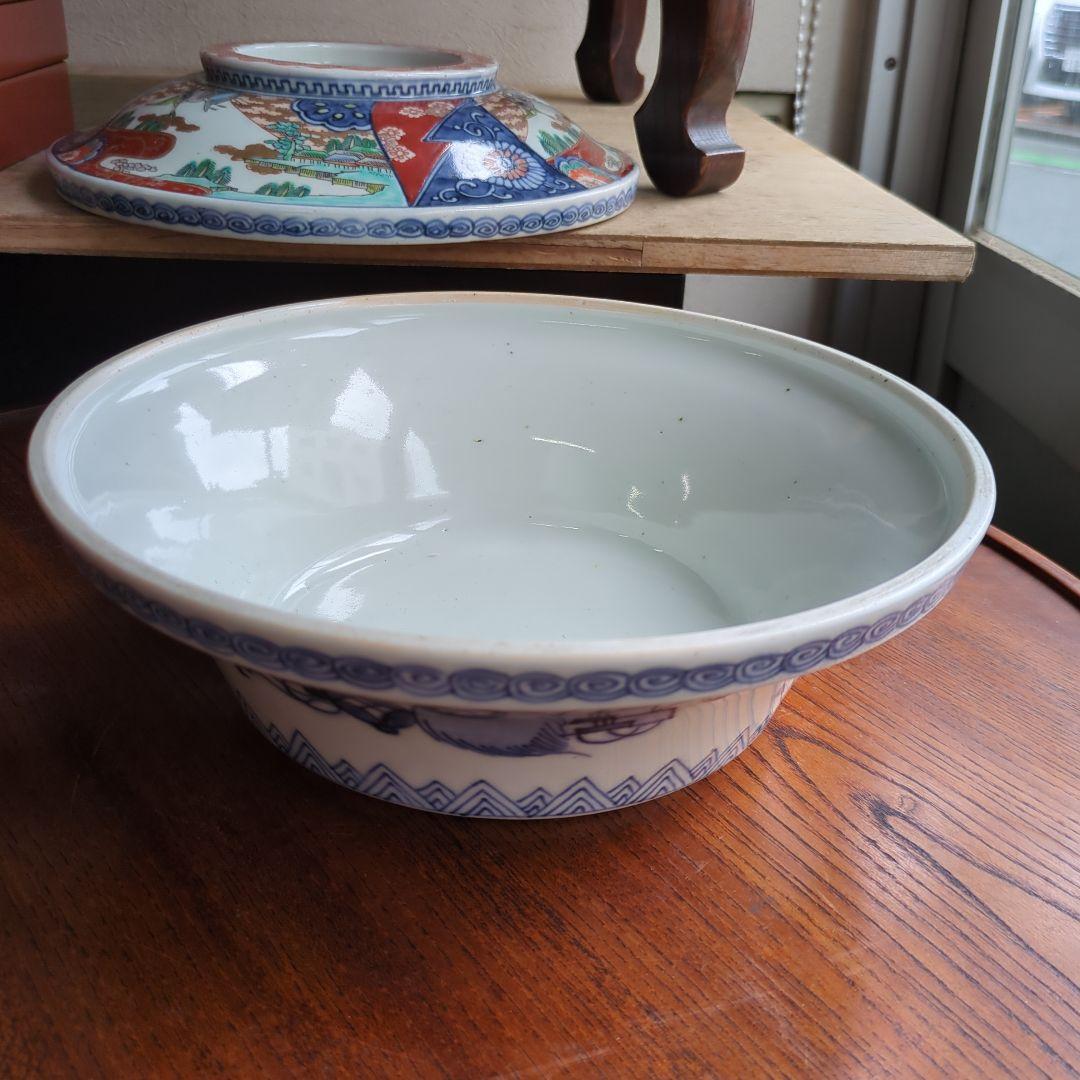 骨董 伊万里 染錦 蓋付き 器 大平 壽 縁起柄 アンティーク 美品 食籠