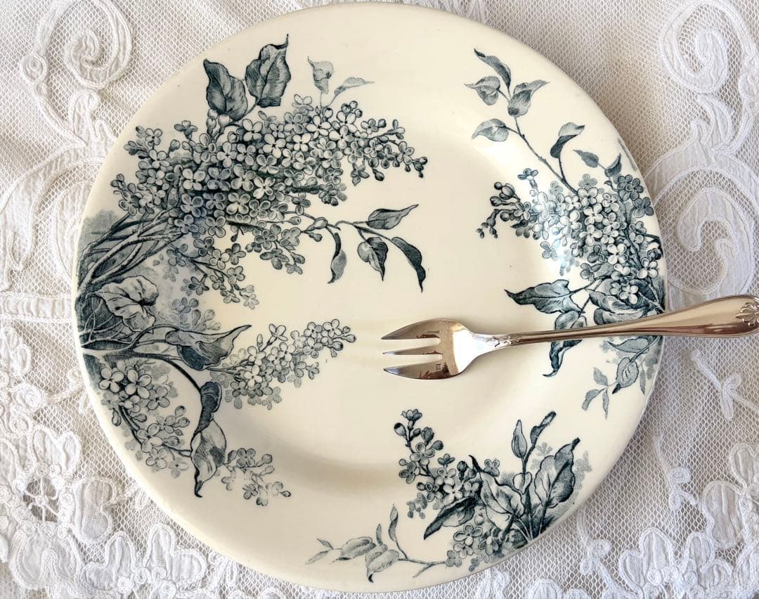 希少 フランスアンティーク プレート 平皿 GIEN LILAS ライラック