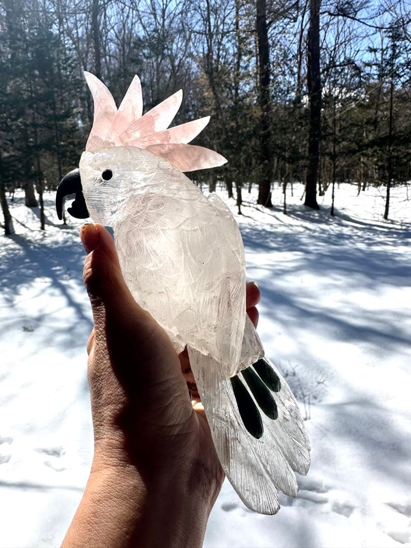 美品✨天然クリスタルとローズクオーツの鳥のオブジェ（アメジスト台座）