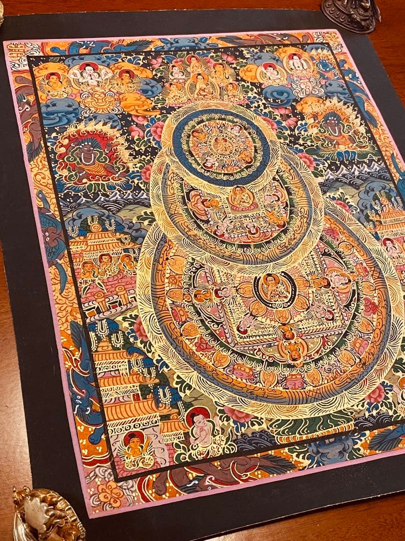 チベット密教 手描き曼荼羅（マンダラ）タンカ 新品・一点物 肉筆画 D4