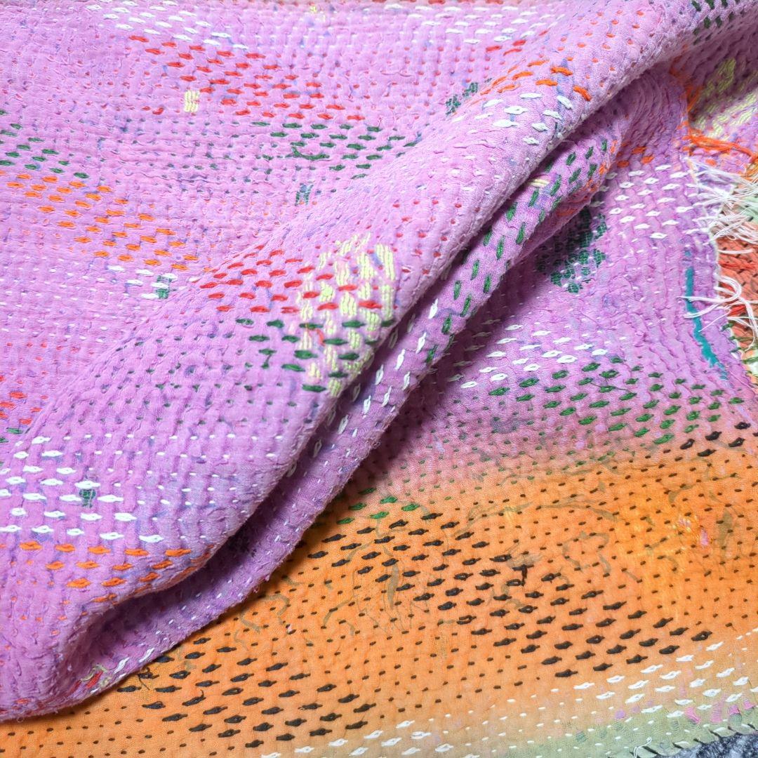 142❁︎インド ヴィンテージ カンタキルト ラリーキルト リバーシブル 紫