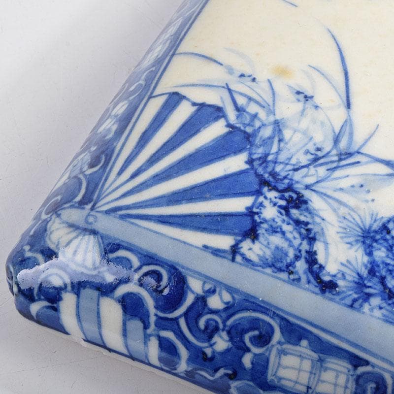 瀬戸焼　古瀬戸　染付　青山安次郎製画　花鳥文　四段重箱　F　R9572