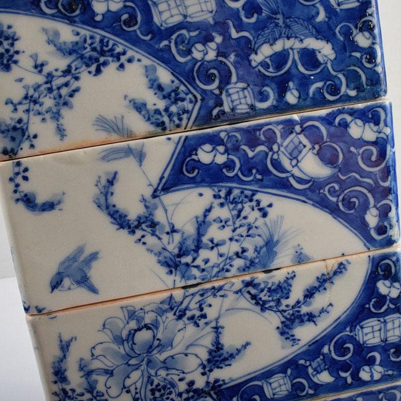 瀬戸焼　古瀬戸　染付　青山安次郎製画　花鳥文　四段重箱　F　R9572