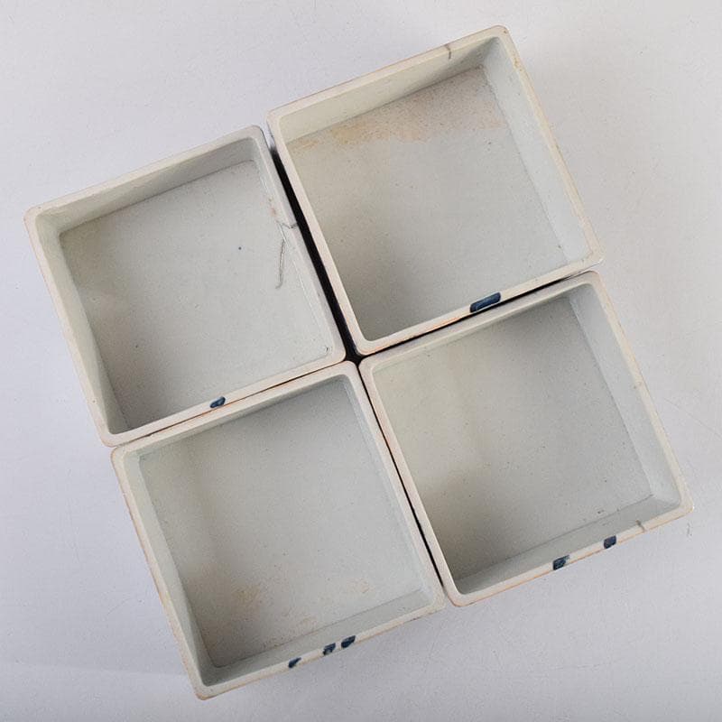 瀬戸焼　古瀬戸　染付　青山安次郎製画　花鳥文　四段重箱　F　R9572