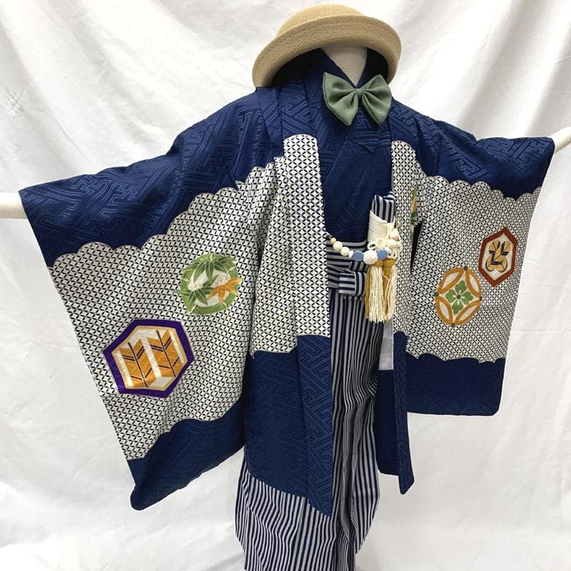 602ab28■七五三 五歳 男児 着物&羽織&袴&角帯&小物 刺繍■美品