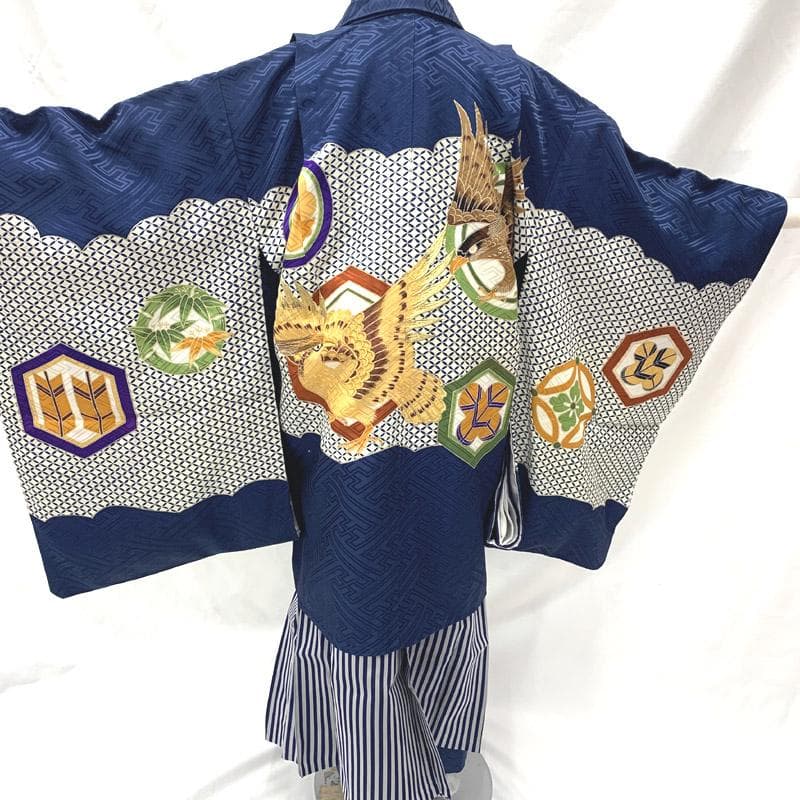602ab28■七五三 五歳 男児 着物&羽織&袴&角帯&小物 刺繍■美品