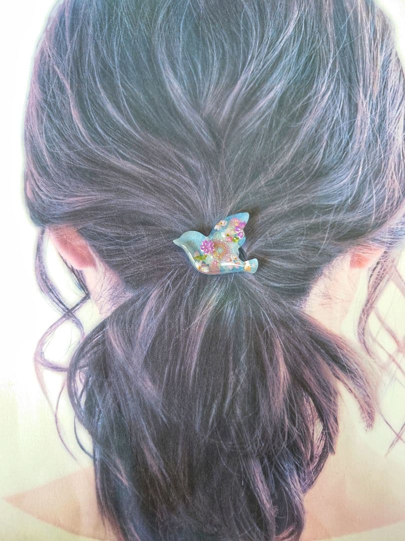 レジン　猫 鳥　ヘアゴム　ブローチ　ポニーフック　No.637
