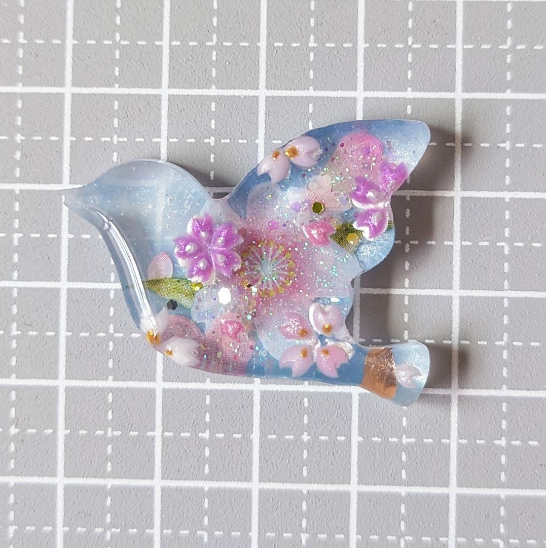 レジン　猫 鳥　ヘアゴム　ブローチ　ポニーフック　No.637