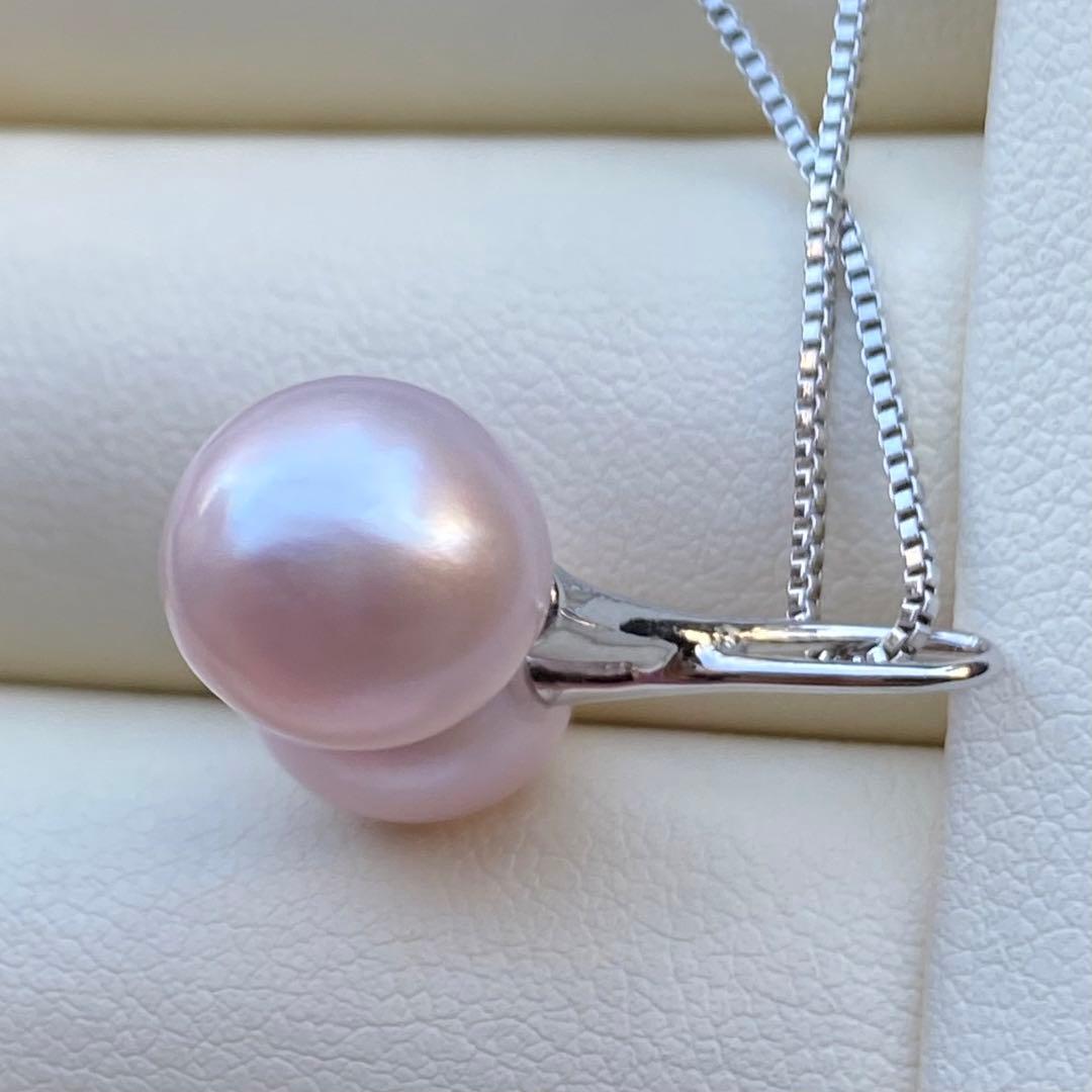 本真珠　淡水無核パールネックレストップ　天然希少カラー紫ピンク　PT721