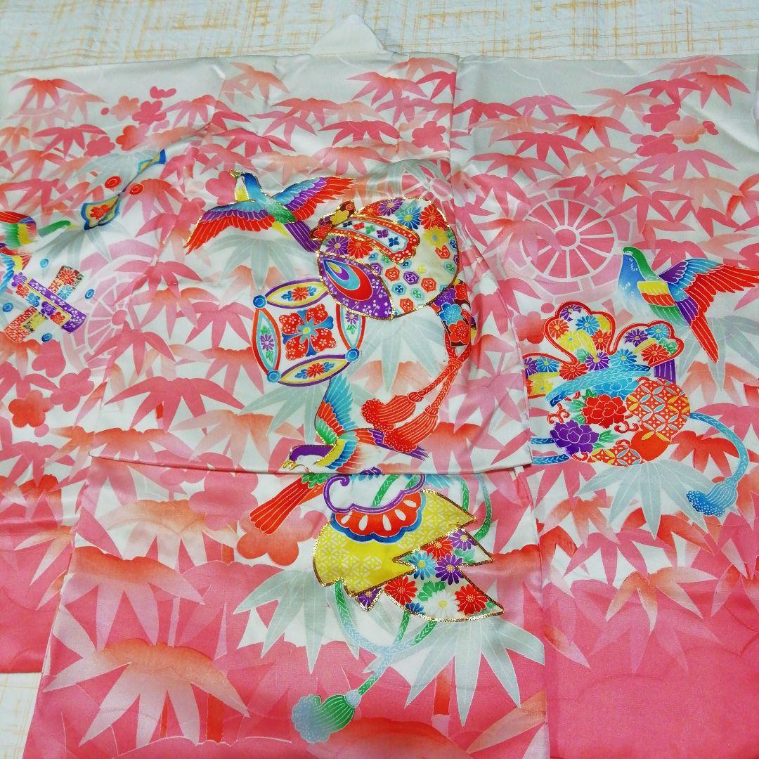 七五三　着物セット　正絹　3歳　オフホワイト×桃色