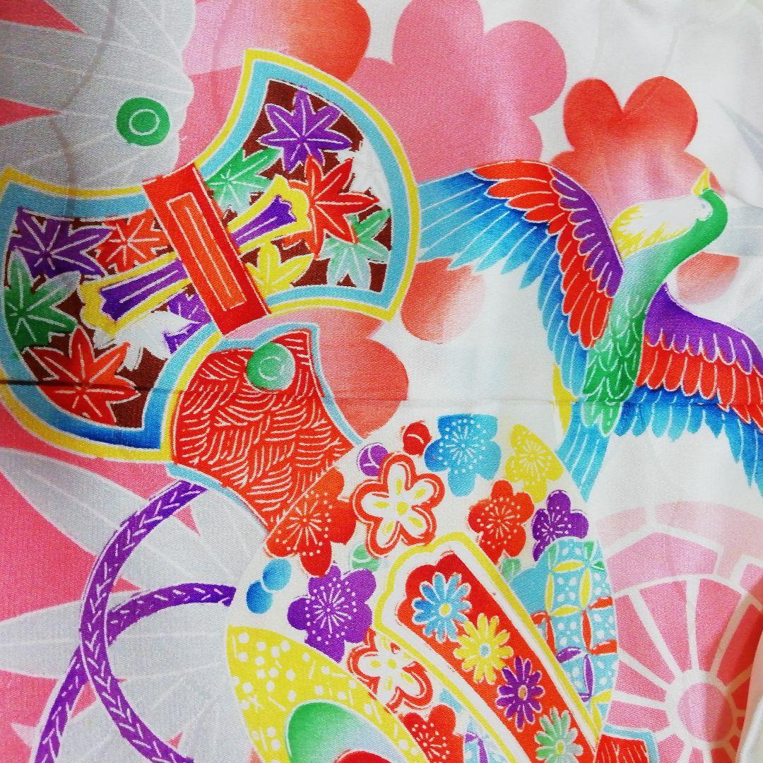 七五三　着物セット　正絹　3歳　オフホワイト×桃色