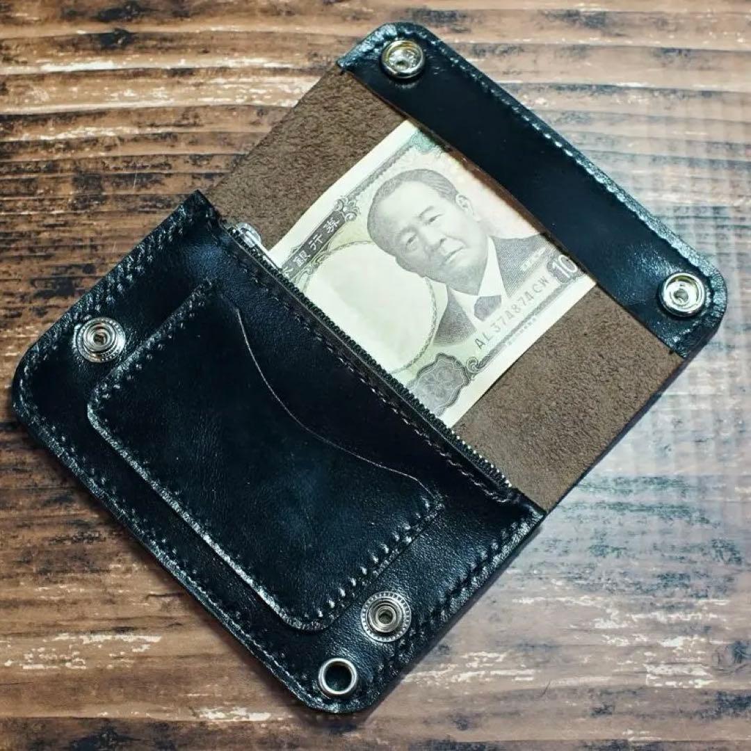 ミドルトラッカーウォレット　馬革 茶芯ブラック シルバー トラッカーウォレット