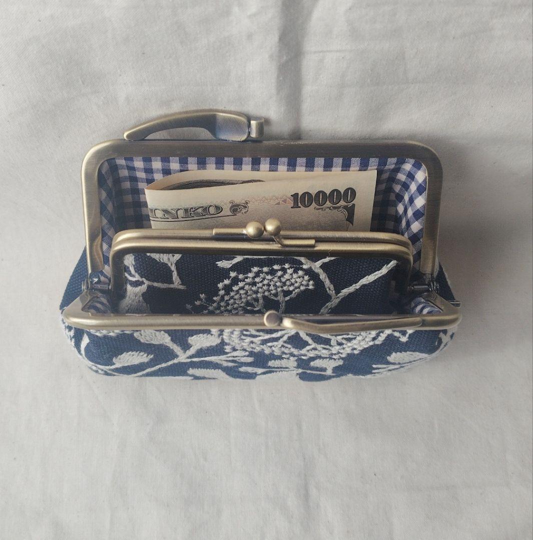 点と線模様製作所 bird garden（ネイビー）親子がま口 キツネ 財布