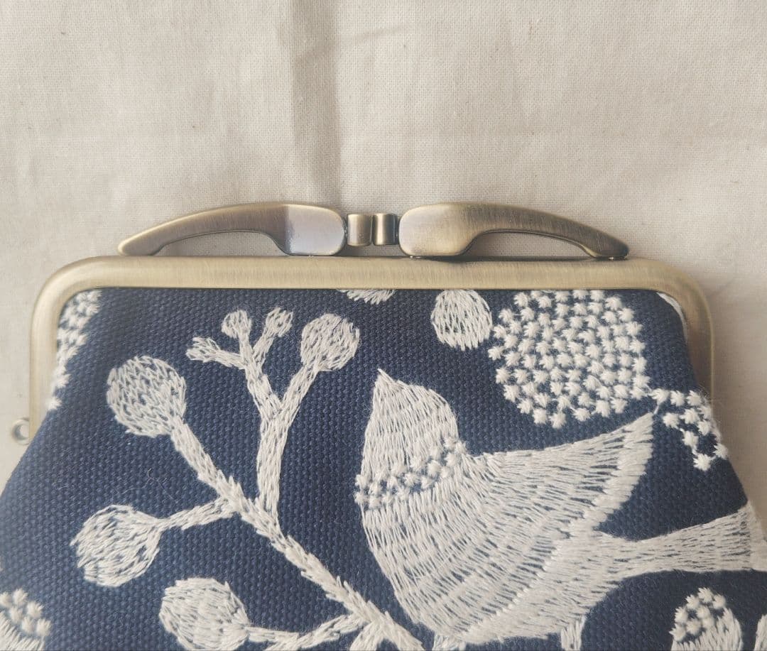 点と線模様製作所 bird garden（ネイビー）親子がま口 キツネ 財布