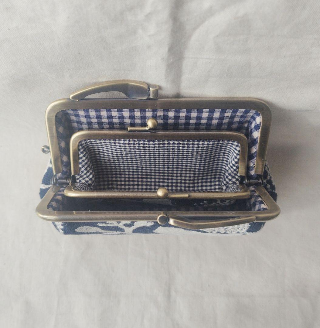 点と線模様製作所 bird garden（ネイビー）親子がま口 キツネ 財布