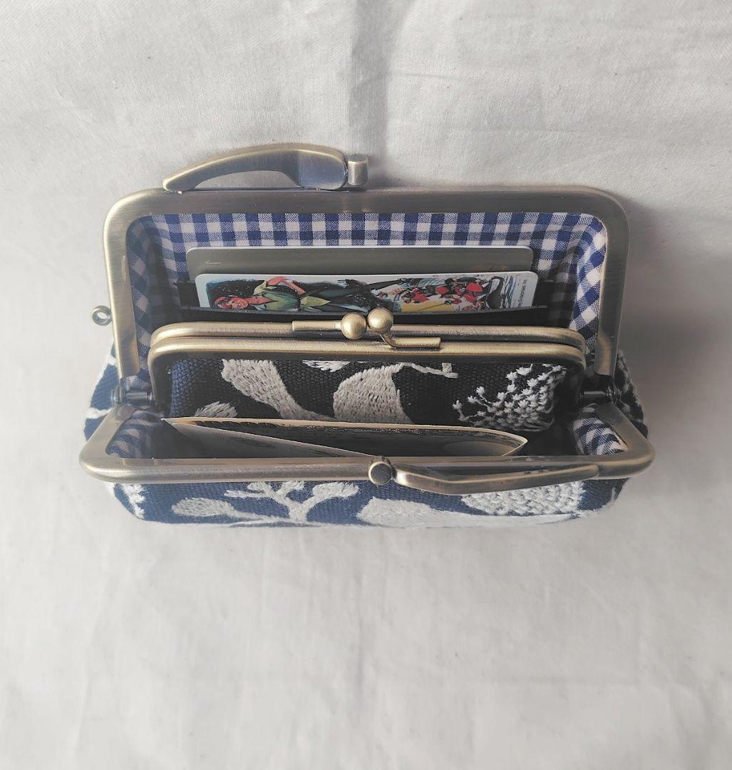 点と線模様製作所 bird garden（ネイビー）親子がま口 キツネ 財布