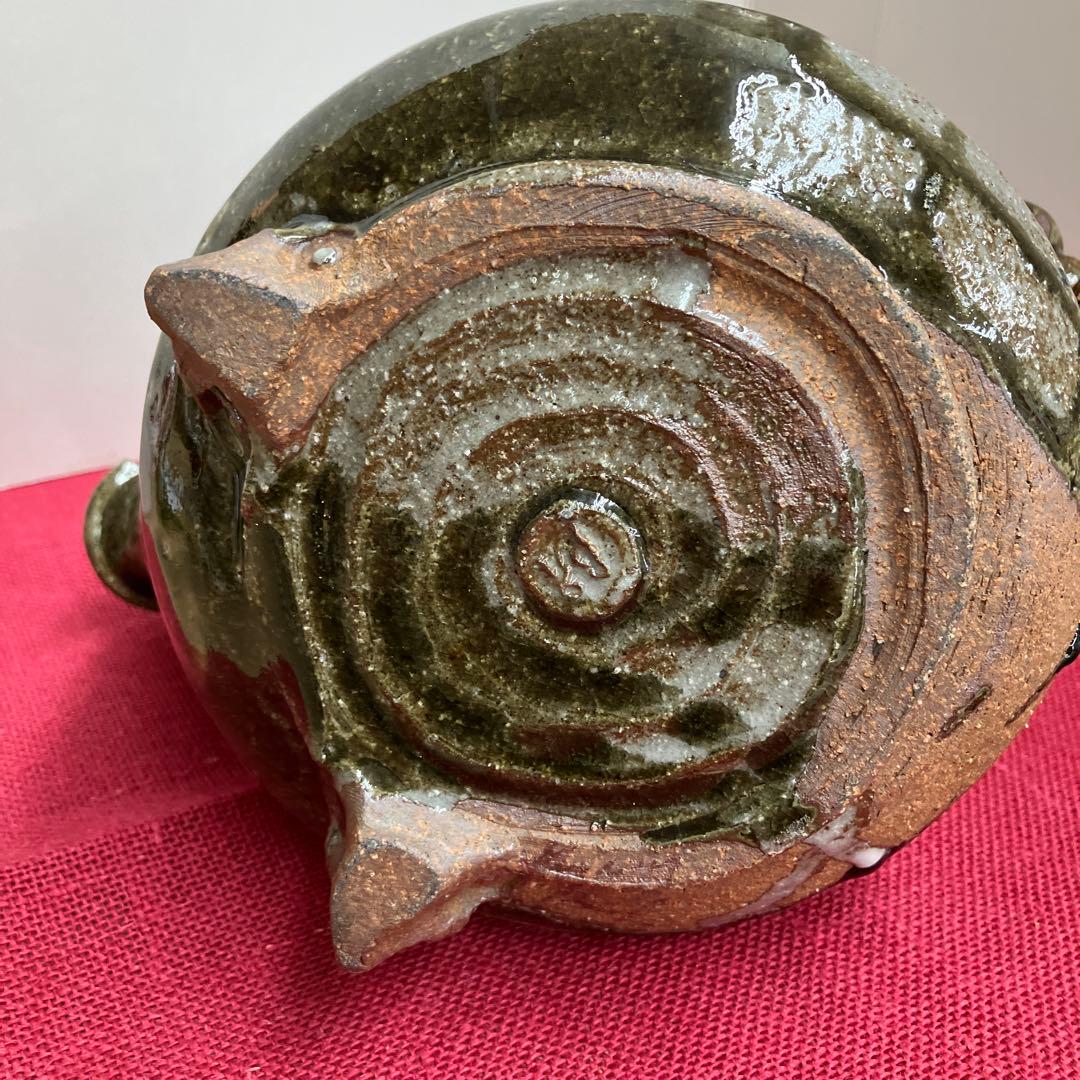 お値下げしました。信楽焼手作り土瓶型花瓶、飾り物インテリア