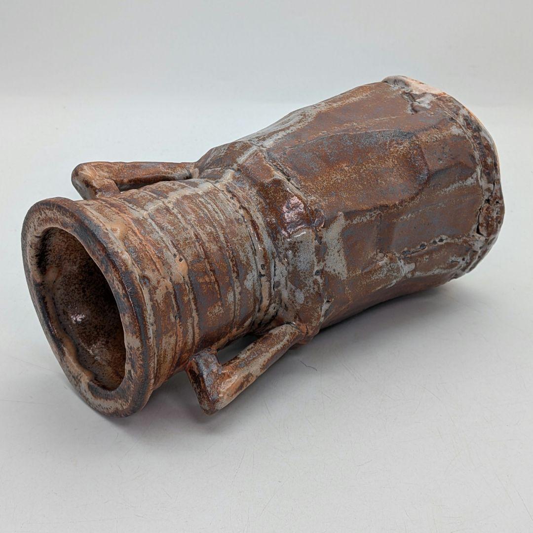 【水漏れあり】人間国宝 加藤卓男 鼡志野花生 共箱合布 美濃焼 志野焼 耳付花入