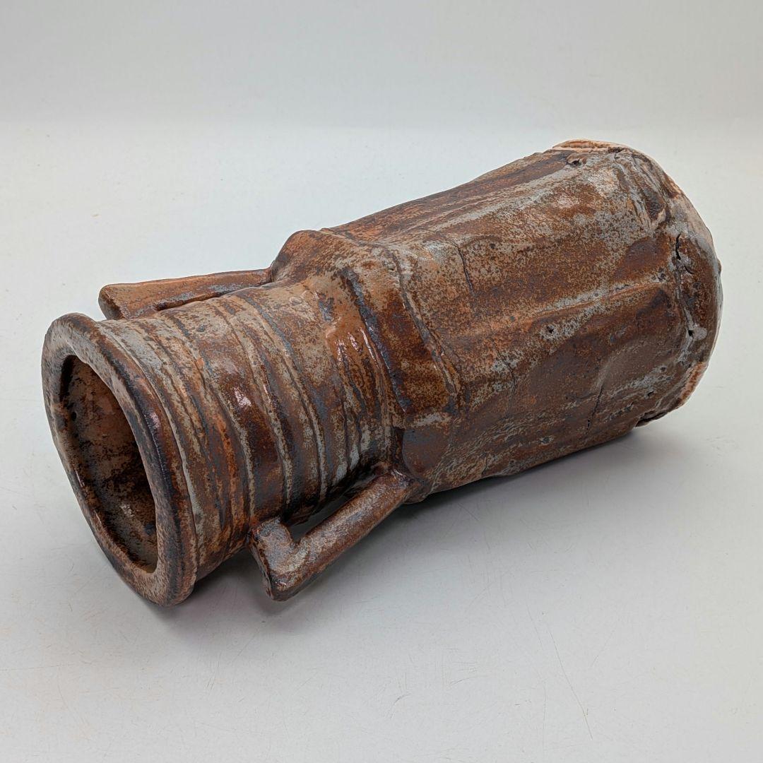 【水漏れあり】人間国宝 加藤卓男 鼡志野花生 共箱合布 美濃焼 志野焼 耳付花入