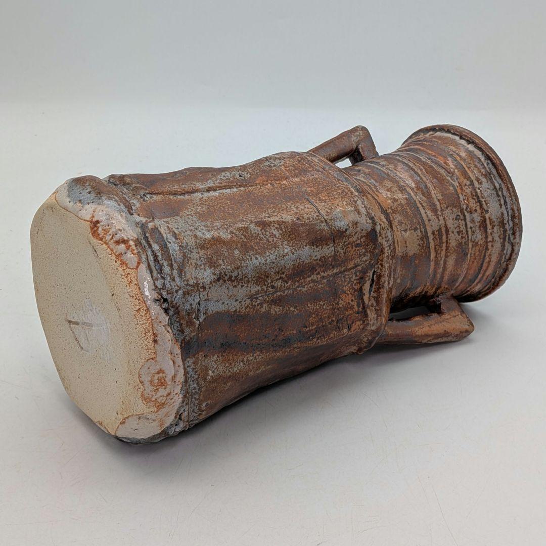 【水漏れあり】人間国宝 加藤卓男 鼡志野花生 共箱合布 美濃焼 志野焼 耳付花入