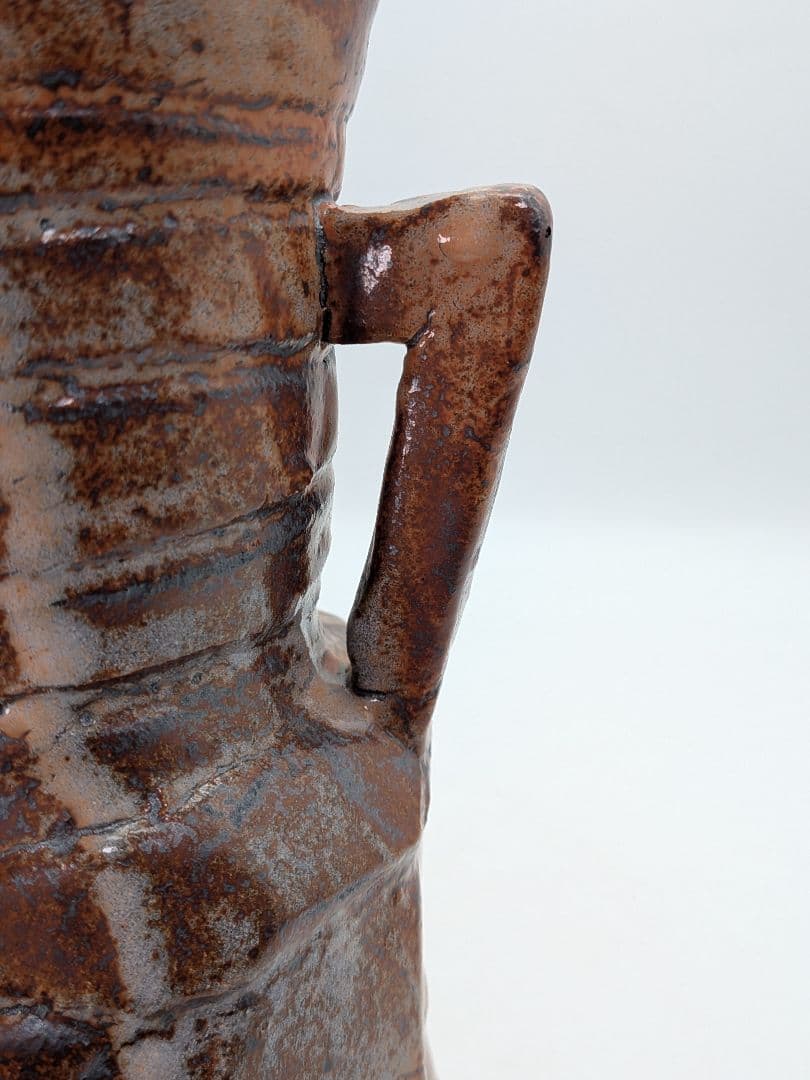 【水漏れあり】人間国宝 加藤卓男 鼡志野花生 共箱合布 美濃焼 志野焼 耳付花入