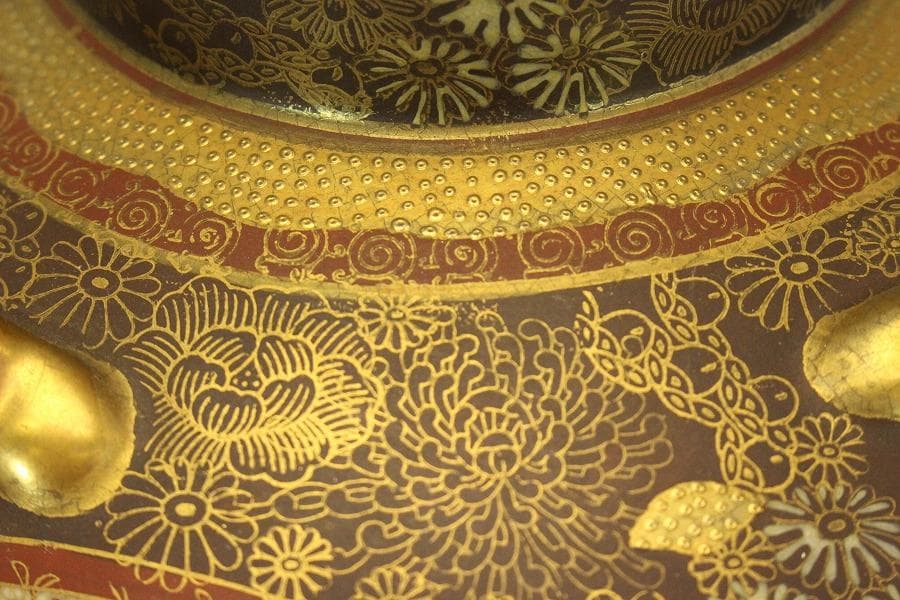 薩摩 連山 金彩 百花紋 四耳壷(A634)