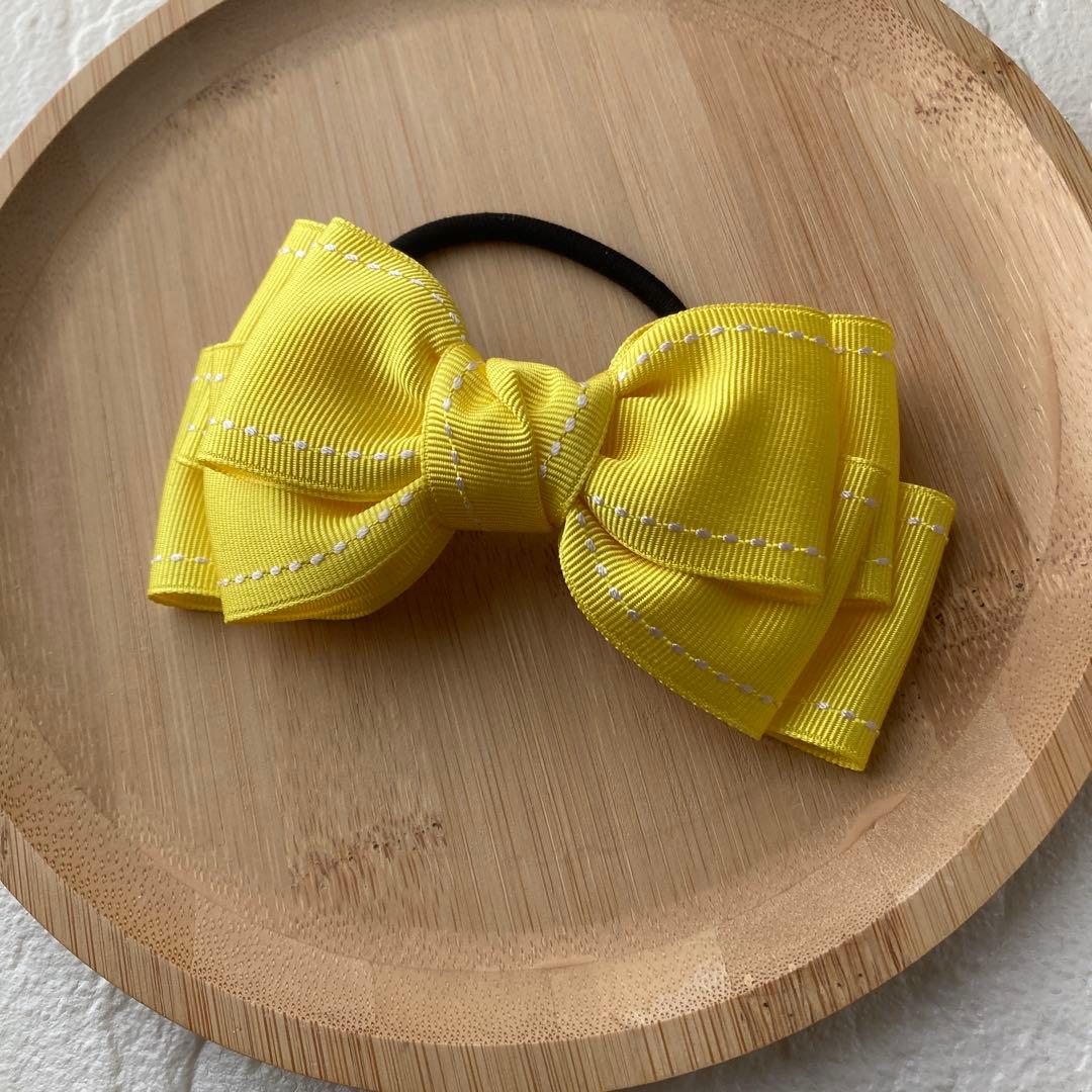 確認用⭐️N79-ハンドメイド　ヘアゴム リボン　ステッチ入りイエロー