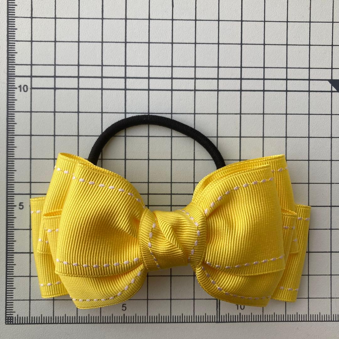 確認用⭐️N79-ハンドメイド　ヘアゴム リボン　ステッチ入りイエロー