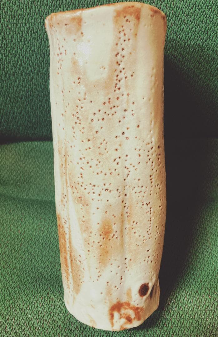 【値下] 人間国宝 加藤貞男 鼠志野 花入 【真作保証】