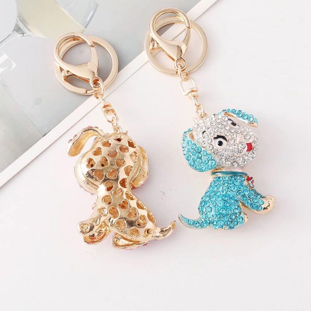 イヌ 犬 ラインストーン キーホルダー バッグチャーム ブルー