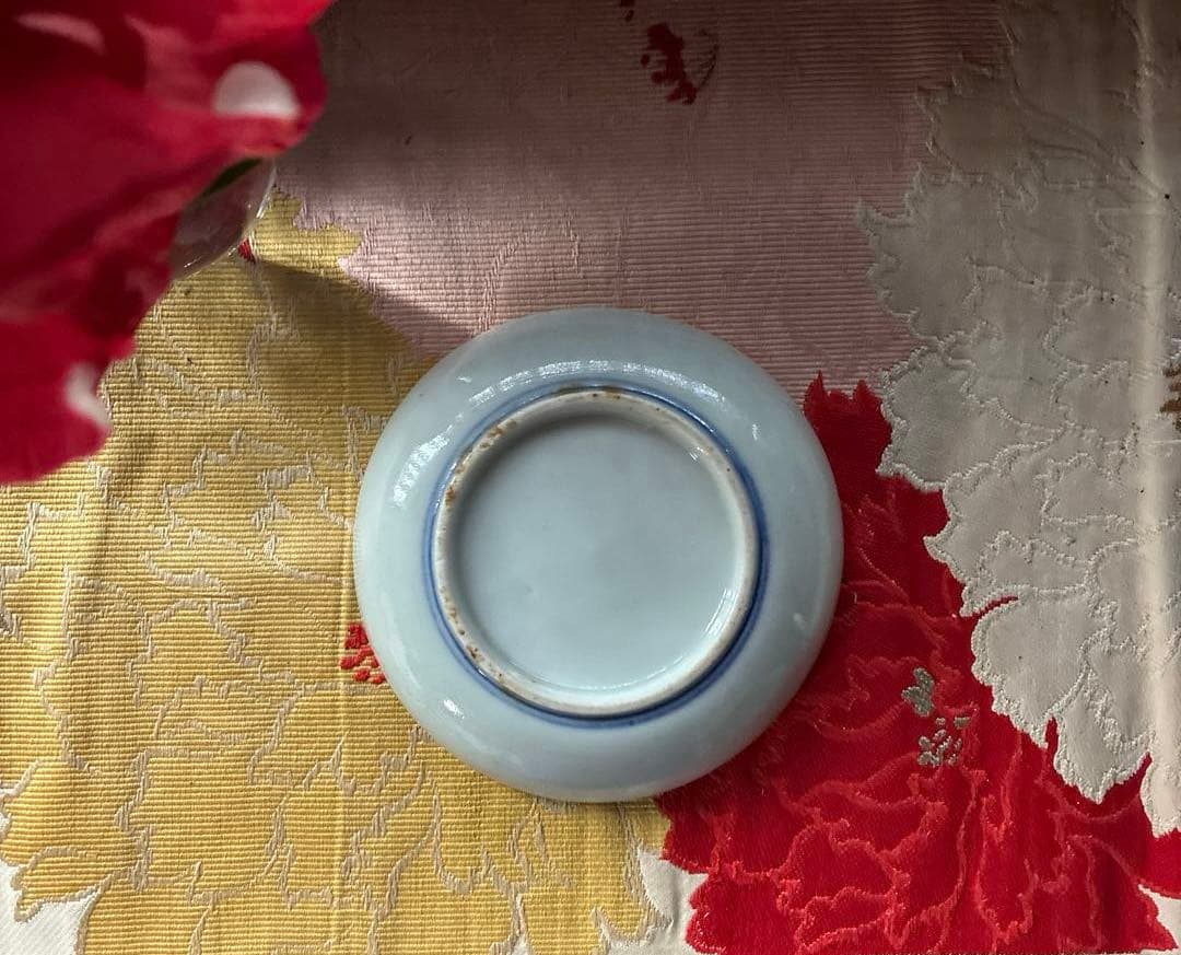 骨董　図変わり印判手　超希少　稲荷神社の図　妖狐に石燈籠　蒲　手塩皿　１客限り