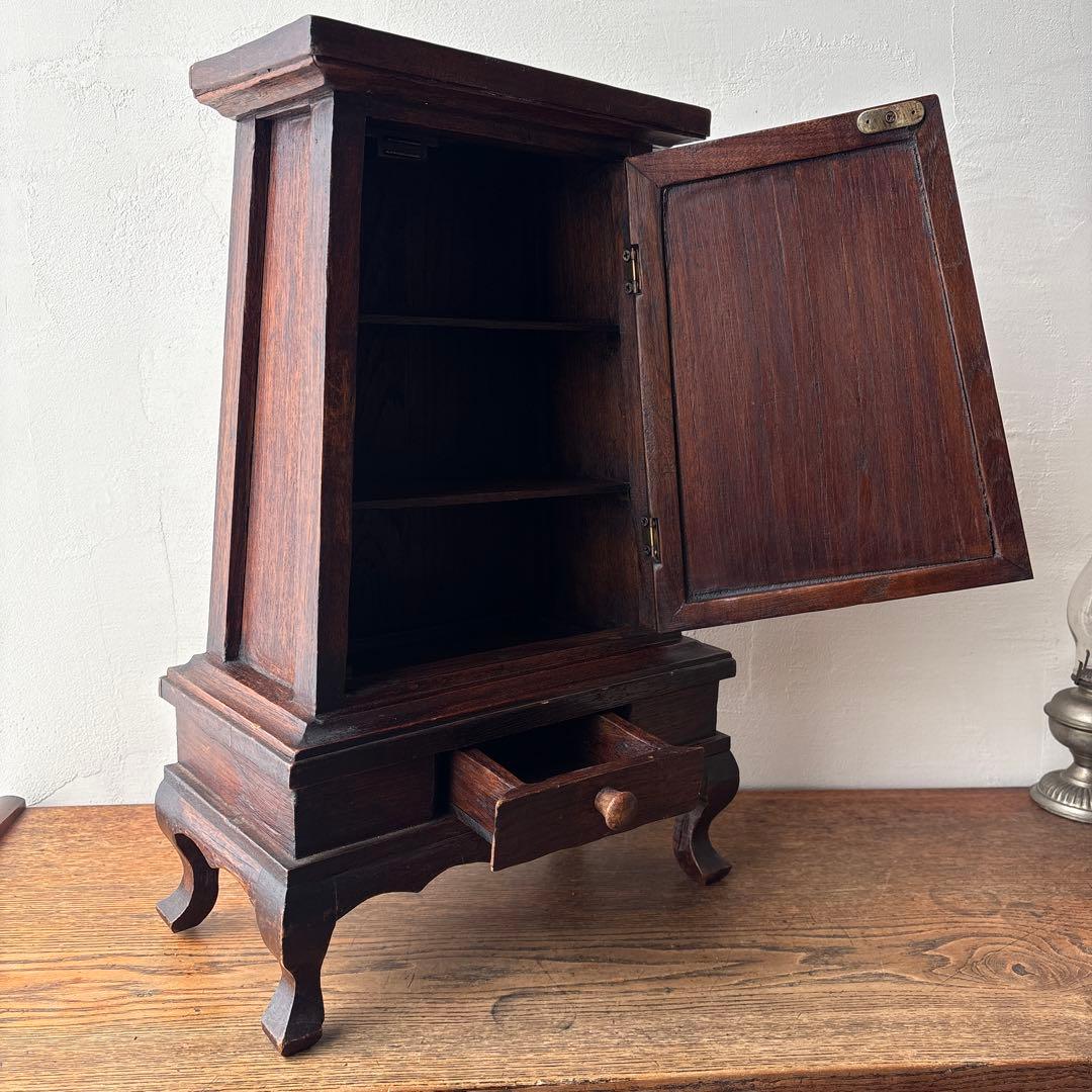 木製 ミニキャビネット アンティーク風 ヴィンテージ アジアン家具 戸棚 猫脚