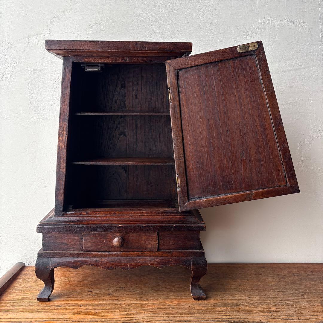 木製 ミニキャビネット アンティーク風 ヴィンテージ アジアン家具 戸棚 猫脚