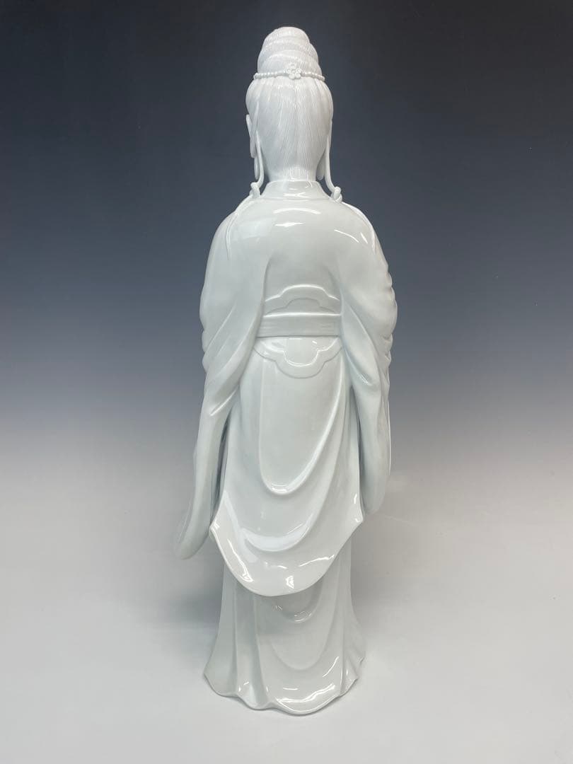 優美　樋渡陶六作　白磁魚藍観世音菩薩像　高さ52cm 好状態　本物保証