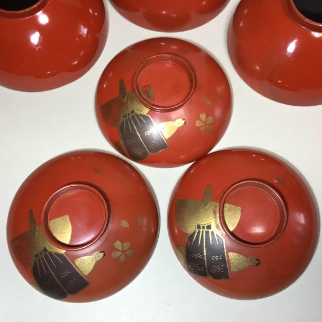 漆器◆雛人形文 / 吸い物椀３客◆傷みあり 雛コレクション 立ち雛 和食器