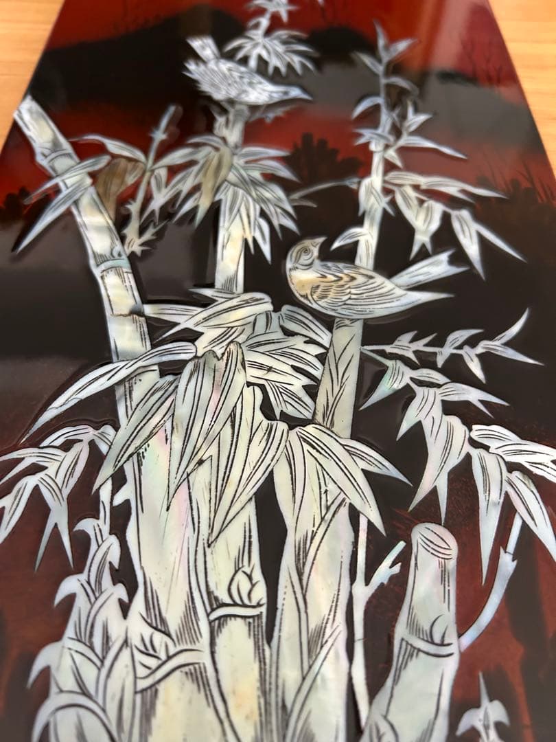 【中古】螺鈿　螺鈿細工　漆工　壁飾り 古美術品 漆芸