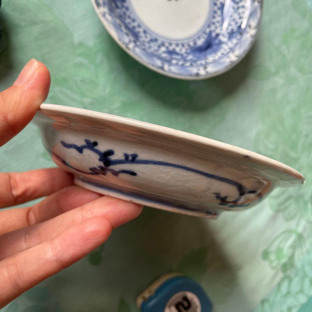 古伊万里　染付　寿　一字紋　5寸皿　2客