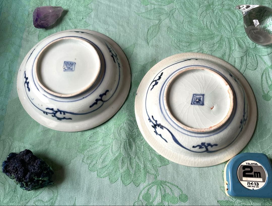 古伊万里　染付　寿　一字紋　5寸皿　2客
