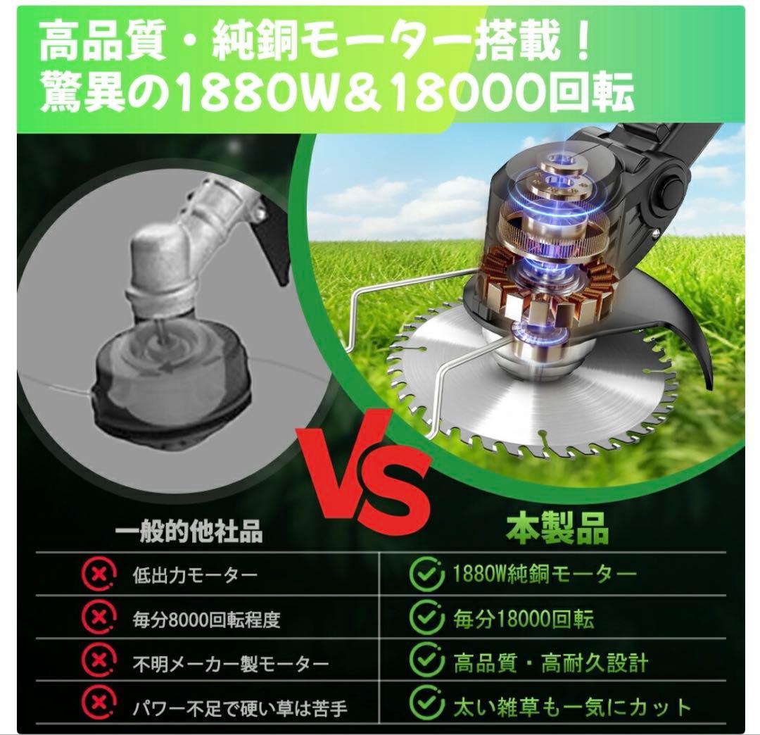 2025年新型 1800W芝刈り機 伸縮式 3段階調整替刃付属 二重安全ロック