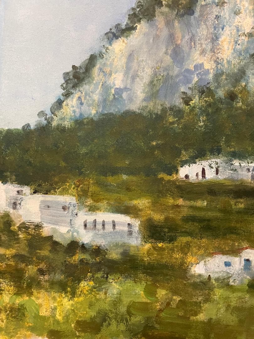 「真作」三浦巌「カプリ島」風景画　水彩画　額装　サイン有り　10P号