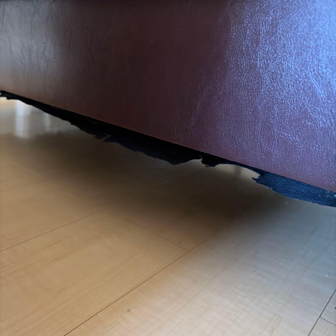 ダークブラウン 合成皮革ソファ 3人掛け