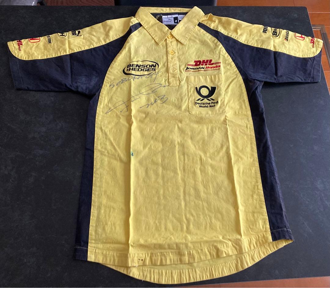 F1ジョーダングランプリ　本山哲直筆サイン入りシャツ、キャップ