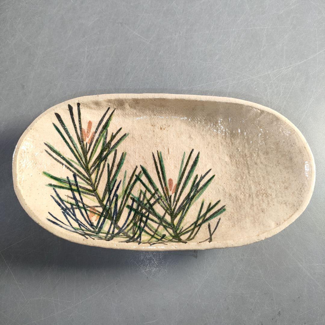 A1364-9/伊藤陶山 造/若松絵足付向附5客/共箱/銘々皿/飾皿/懐石道具/