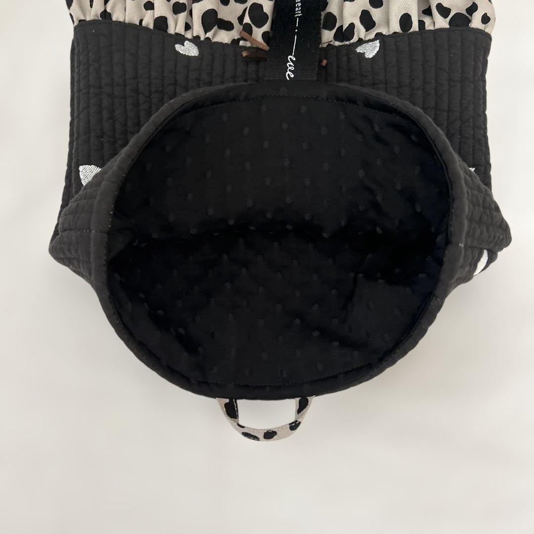 入園入学2点セット　【黒地ハートヌビ×ブラウン】　女の子　手提げ　大きめ　上靴袋