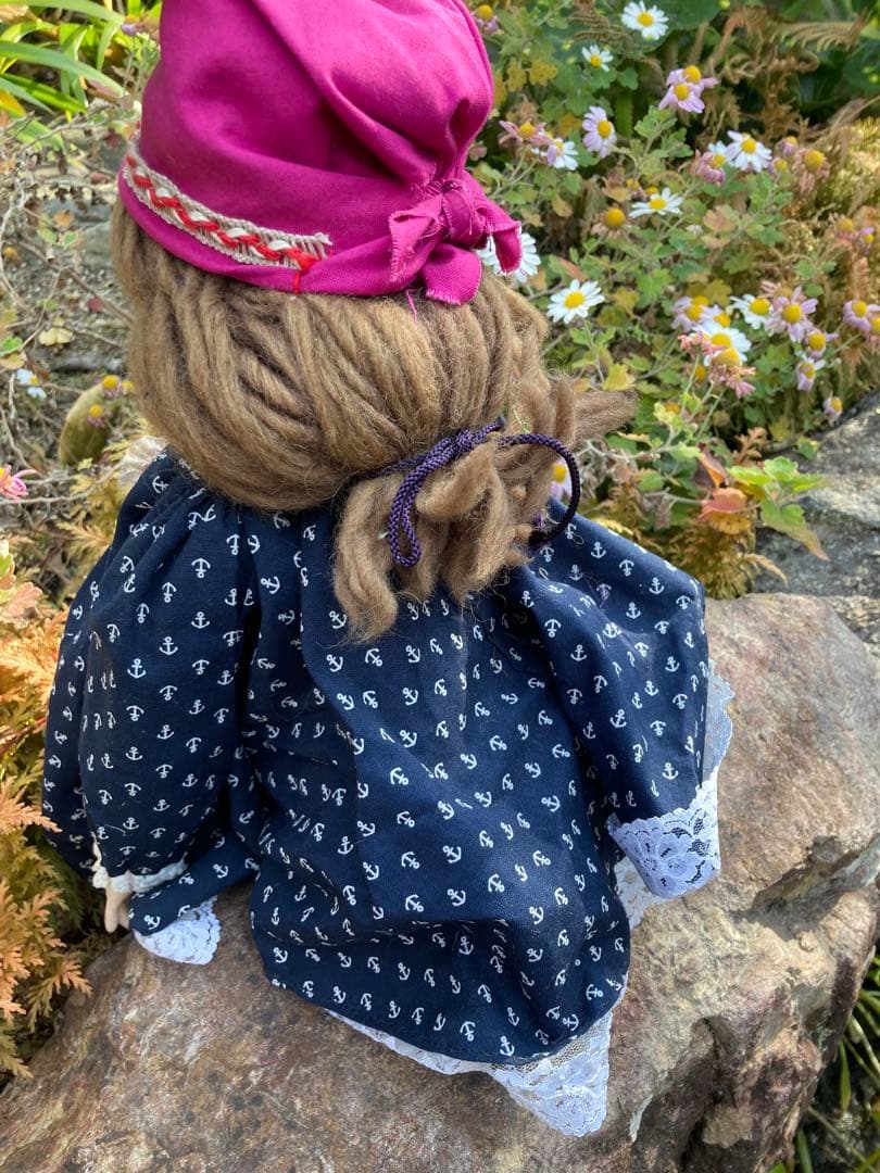 ヴィンテージのてづくりパペット　アンカー柄ドレスの人形